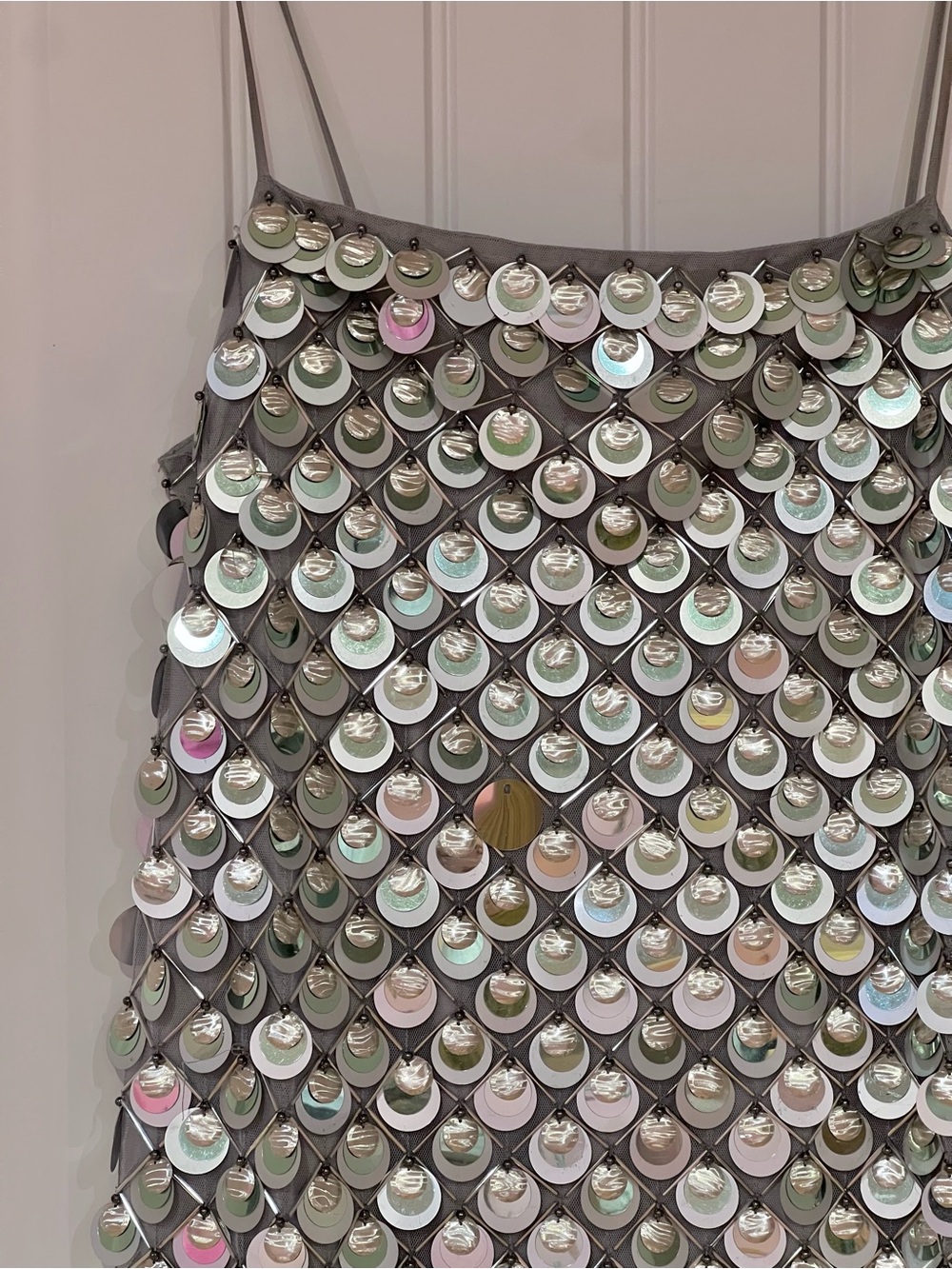 Iridescent Silver Sequin Midi Slip Dress - Picture 2 of 4